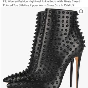 Women High Heel Ankle Boots with Rivets Pointed Toe Stilettos Zipper Warm Shoes